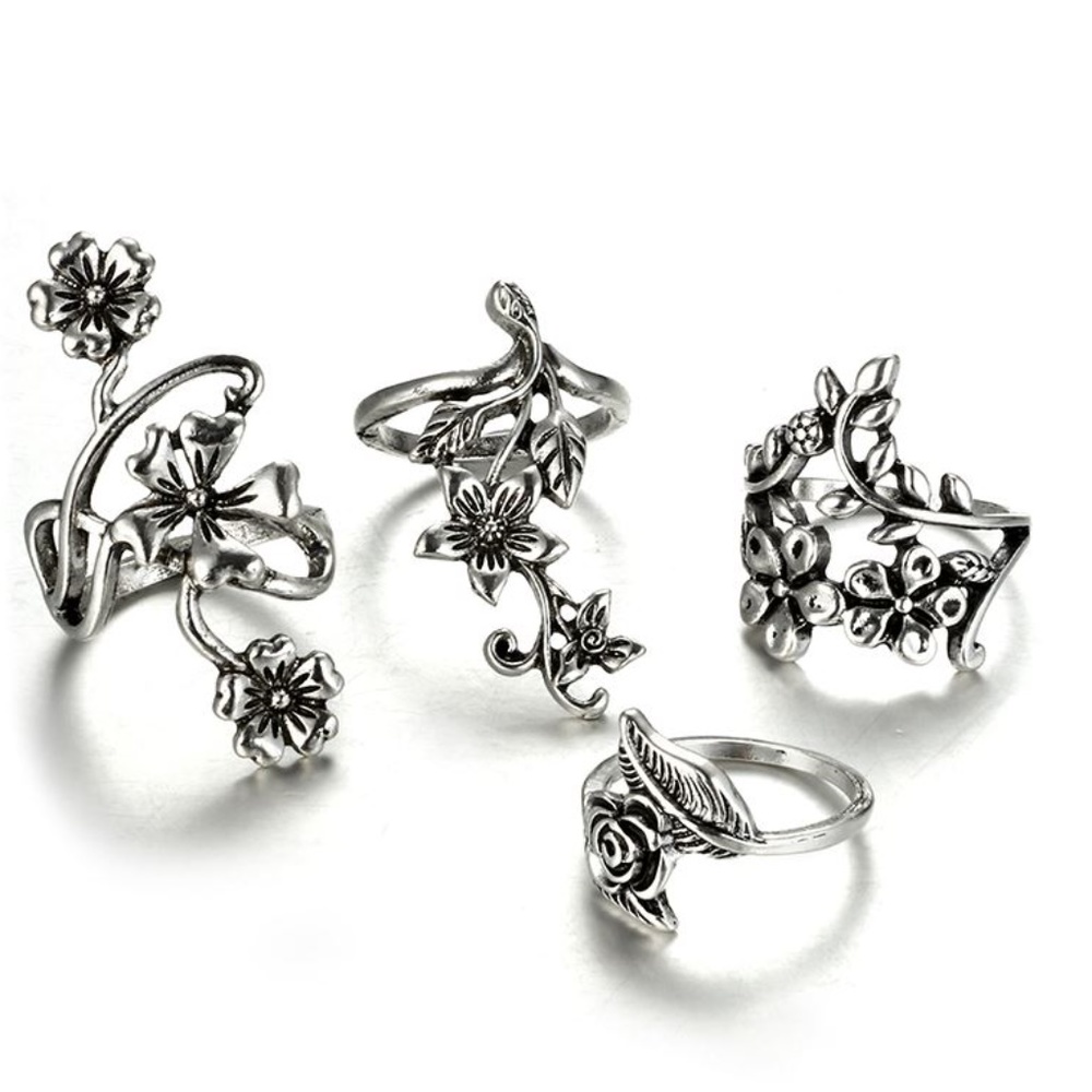 Vintage Rose Flower Ring Set - Picture 2 of 6